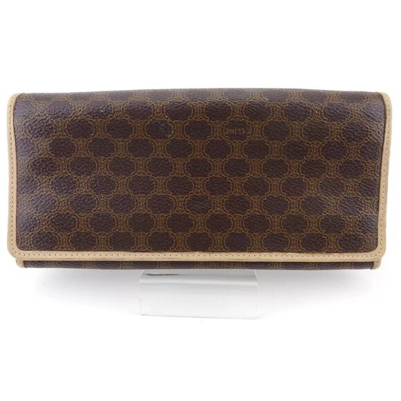 CELINE wallet macadam beige PVC ?~ leather Authentic USED - Picture 1 of 9